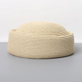 Boho Pillbox Hat - Natural Raffia French Beret Hat