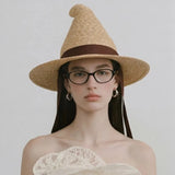Boho Witch Hat - Pointed Wheat Straw Costume Hat