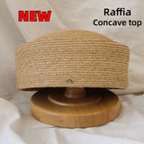 Boho Pillbox Hat - Natural Raffia French Beret Hat