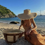 Boho Sun Beach Hat - 18cm Natural Raffia Wide Brim Hat