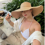 Boho Sun Beach Hat - French Raffia Wide Brim Straw Hat