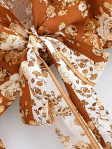 Boho Blouse – ““Seaside Song” Floral Long Sleeve Tie Front Tope