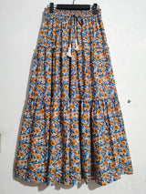 Boho Skirt, Hippie Skirts, Maxi Skirt, Flower Ruffle in Blue
