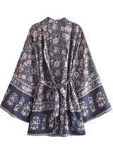 Boho Kimono Robe – “Blue Mirage” Short Cover-Up for Beach & Lounge