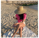 202305-tou ins dropshipping summer handmade straw wide brim Sunshade sunscreen lady beach cap leisure sun  hat