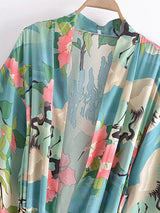 Boho Kimono Robe – “Lily Lotus” Green Floral Wrap Cover-Up for Women