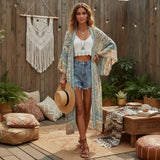 Boho Kimono Robe – “Desert Rosewood” Printed Lounge Cover-Up in Rust Red & Desert Rosewood