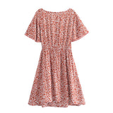 Boho Mini Dress – “Wildflower Waltz” Floral & Leopard Bow-Front Cutout Dress