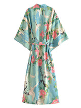 Boho Kimono Robe – “Lily Lotus” Green Floral Wrap Cover-Up for Women