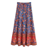 Boho Maxi Skirt – “Wild  Bloom” Floral Gypsy Skirt in  Navy,Purple & Turquoise