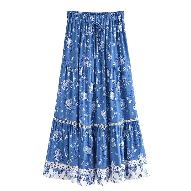 Bohemian Two Piece Set – Bluebell Aria Floral Crop Top and Flowing Maxi Skirt