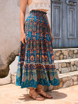 Boho Maxi Skirt - Hippie Style in Blue Peacock