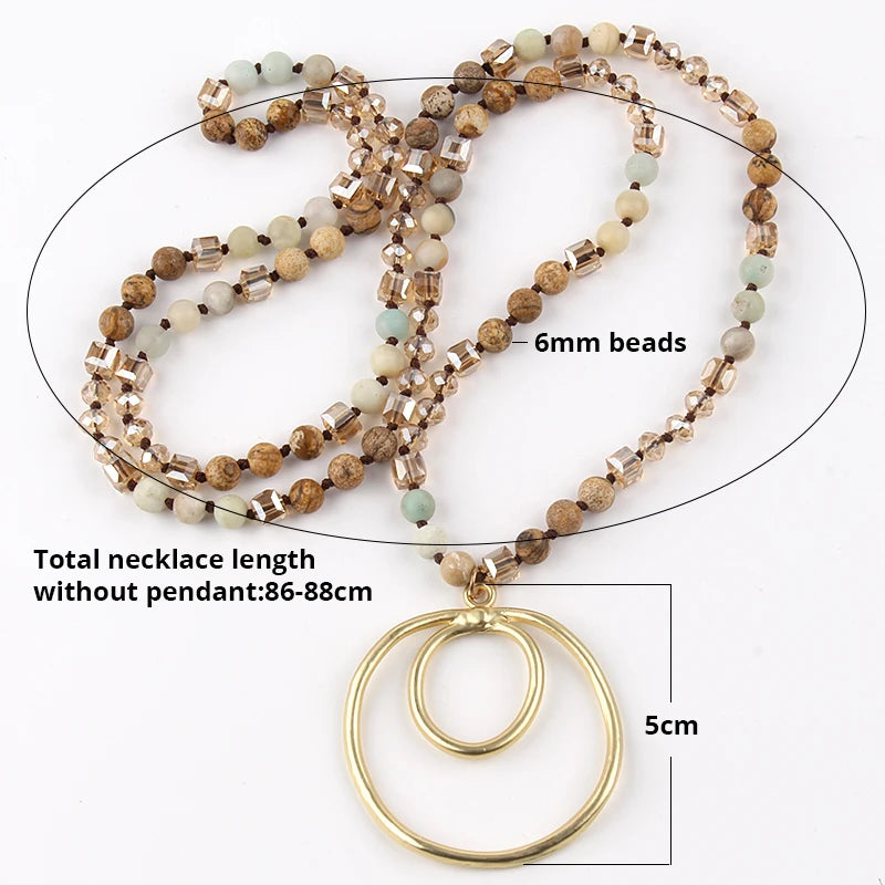 Boho Necklace - RH Precious Brown Lava Stones Gold Loop