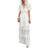 Boho White Dress – Maxi Dress - Boho Dress - “Moonflower” Lace Embroidered Gown