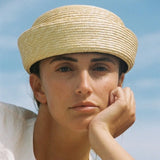 Boho Pillbox Hat - Natural Wheat Straw Beret Hat