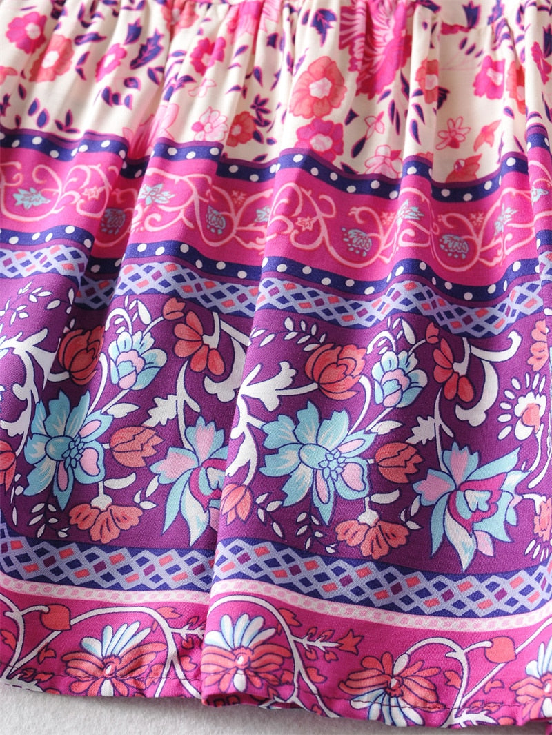 Boho Skirt, Hippie Skirts, Maxi Skirt, Wild Flower Fuchsia Pink