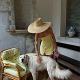 Boho Boater Hat - Wide Brim Nature Straw Beach Hat