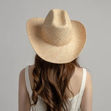 Boho Sun Beach Hat - Hollow Raffia Cowboy Straw Hat