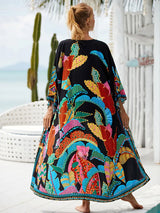 Beach Robe - Boho Robe - Summer Chic Cover-Up with Talulla Feather in Black