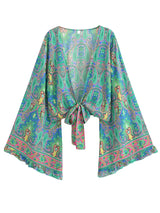 Boho Blouse – “Festival Muse” Floral Long Sleeve Tie Front Tope