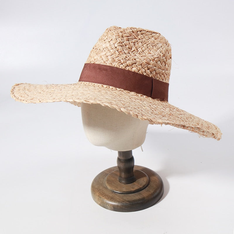 Sun Hats for Women - Wide Brim Fedora Raffia Straw Hat - British Top Beach Hats for Summer Vacation