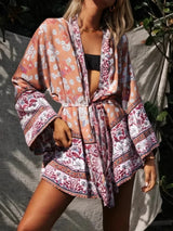 Bohemian Kimono Robe – “Gabriella”  Dusty Brown Short Cover-Up for Beach or Lounge