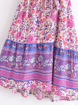 Boho Mini Dress – “Rosewood Mosaic” Pink Floral Short Sleeve Wrap Dress