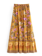 Boho Maxi Skirt – Marigold Floral Hippie Style Skirt in Mustard Yellow for Women, Summer, and Festivals