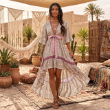 Bohemian High-Low Dress – “Savanna Rose” Leopard Print Tie-Waist Backless Boho Dress