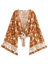 Boho Blouse – ““Seaside Song” Floral Long Sleeve Tie Front Tope