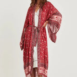 Boho Kimono Robe – “Desert Rosewood” Printed Lounge Cover-Up in Rust Red & Desert Rosewood
