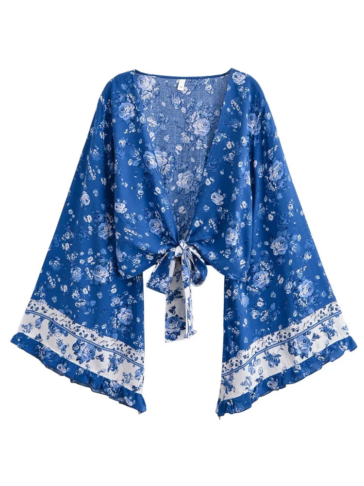 Bohemian Two Piece Set – Bluebell Aria Floral Crop Top and Flowing Maxi Skirt