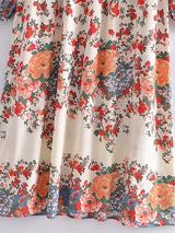 Bohemian Maxi Dress – “Terracotta Bloom” Cream Floral V-Neck Tie-Front Maxi Dress