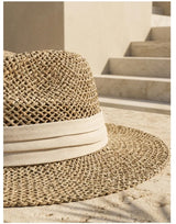 Boho Sun Beach Hat - Handwoven Seagrass Panama Hat