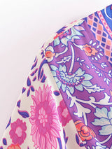 Boho Mini Dress – “Rosewood Mosaic” Pink Floral Short Sleeve Wrap Dress