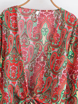 Boho Blouse – “Festival Muse” Floral Long Sleeve Tie Front Tope