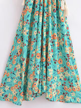 Bohemian Maxi Dress – “Jade Garden” Green Floral Batwing Tie-Waist Maxi Dress