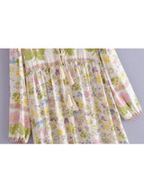 Bohemian Maxi Dress – “Buttercup Reverie” Pastel Floral Long Sleeve Boho Maxi Dress