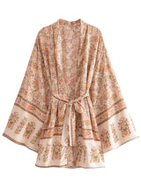 Boho Kimono Robe – “Blue Mirage” Short Cover-Up for Beach & Lounge