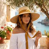 Boho Sun Beach Hat - Ribbon Boater Wide Brim Straw Hat