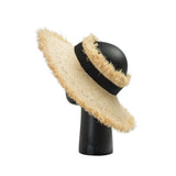 Boho Sun Beach Hat - Frayed Raffia Wide Brim Beach Hat
