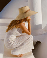 Boho Sun Beach Hat - Wide Brim Straw Hat with Chin Strap