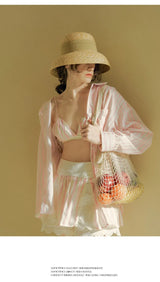 Boho Sun Beach Hat - Wheat Straw Cloche Hat with Ribbon