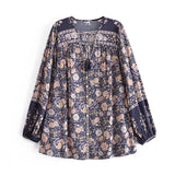 Boho Blouse – “Wild Petal” – Boho Floral Tunic Tops in Pink & Blue