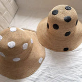 Boho Bucket Hat - Polka Dot Raffia Wide Brim Hat