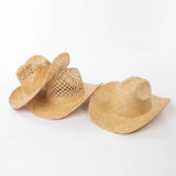 Boho Sun Beach Hat - Hollow Raffia Cowboy Straw Hat