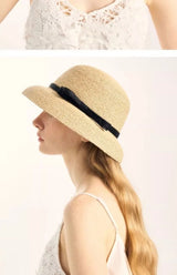 Boho Sun Beach Hat - Wide Brim Straw Hat with Bow