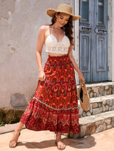 Boho Maxi Skirt - Hippie Style in  Red Peacock