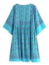 Boho Mini Dress – “Turquoise Reverie” Paisley Batwing Sleeve Loose Dress