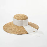 Boho Sun Beach Hat - Handwoven Lace Straw Hat with Bow Ribbon